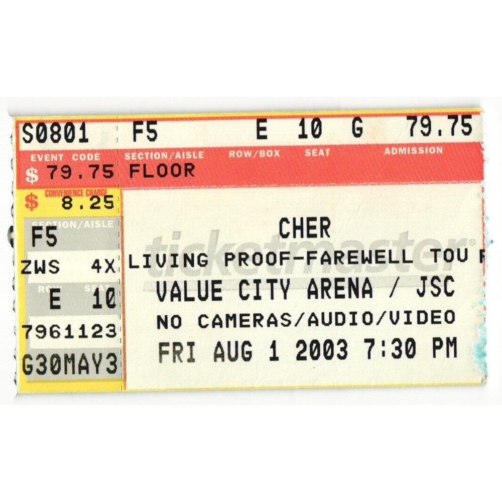 Vintage 2003 Cher Concert Ticket Stub Columbus OH